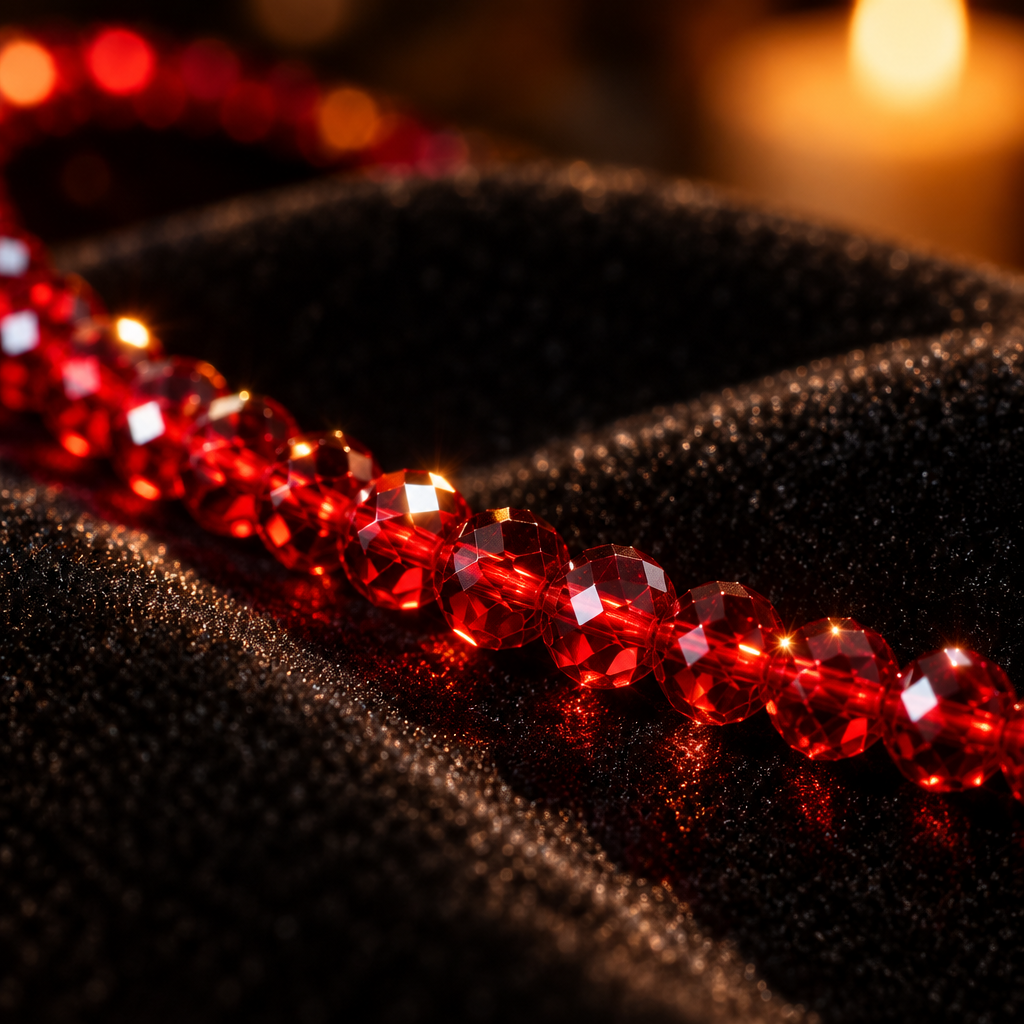 Dainty Deep Red Faceted Bead Choker Necklace, Adjustable Silver Chain, Gothic Vampire Halloween Jewelry Gift for Her & Him