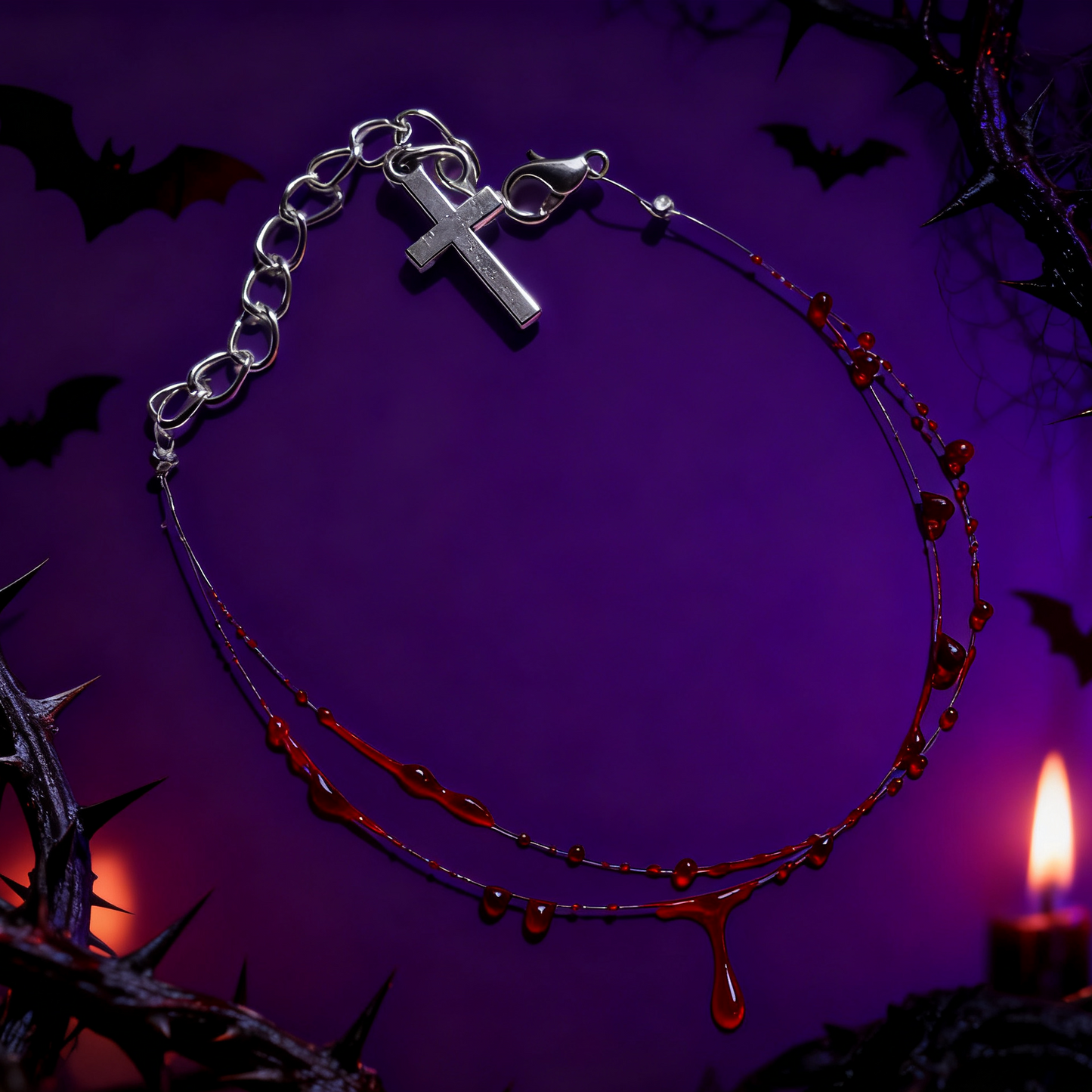 Crimson Duo Chain Bracelet — Gothic Layered Crystal Jewelry