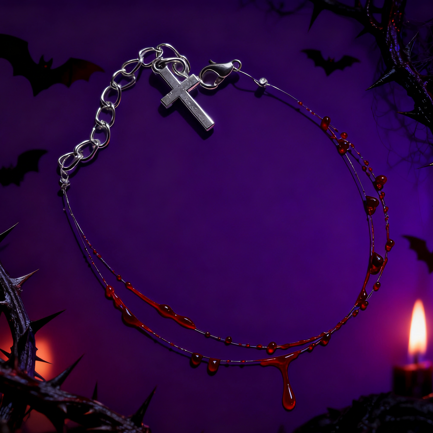Crimson Duo Chain Bracelet — Gothic Layered Crystal Jewelry