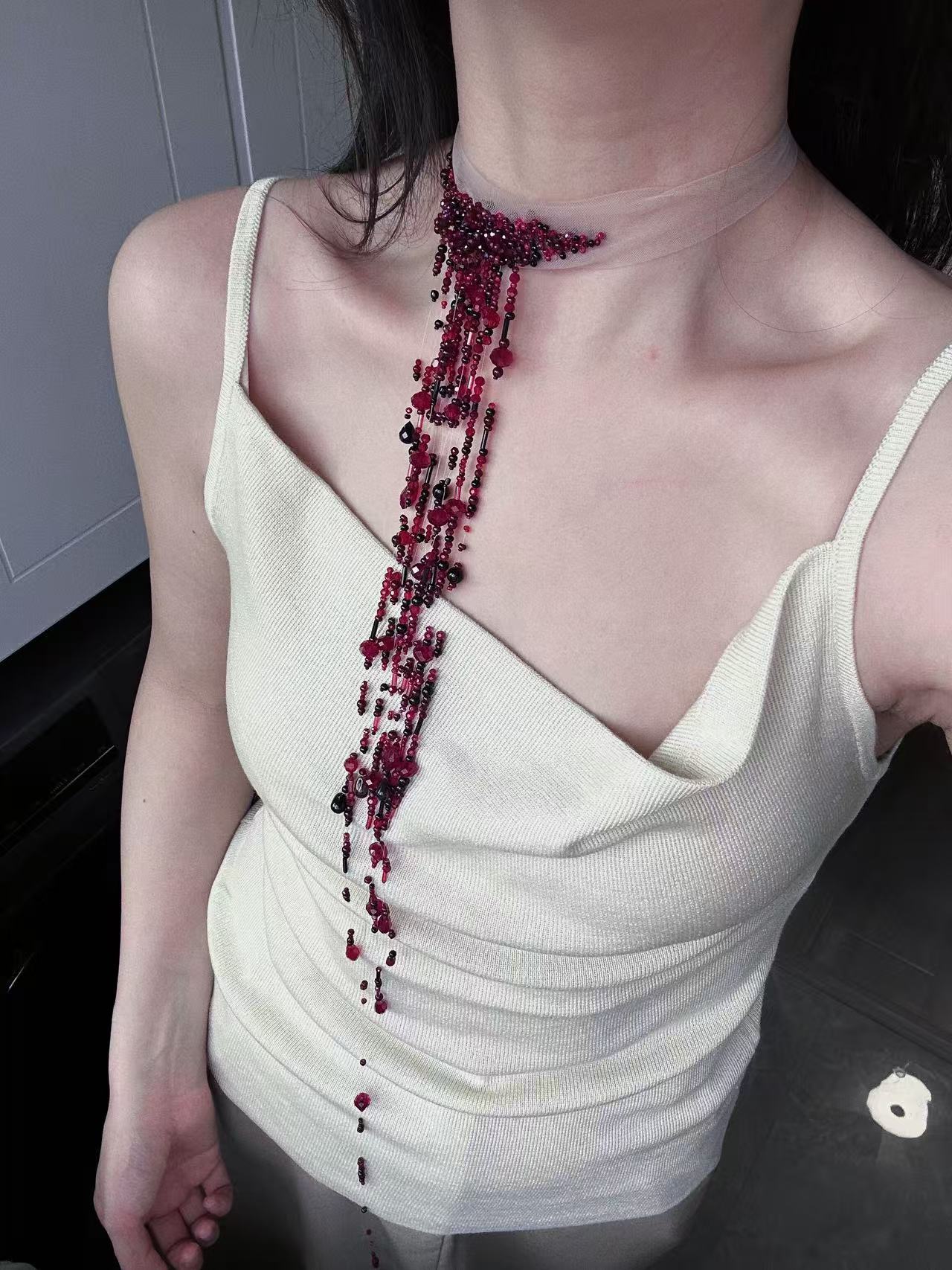 Vampire Bride Wound Choker — Handmade Gothic Blooddrop Necklace