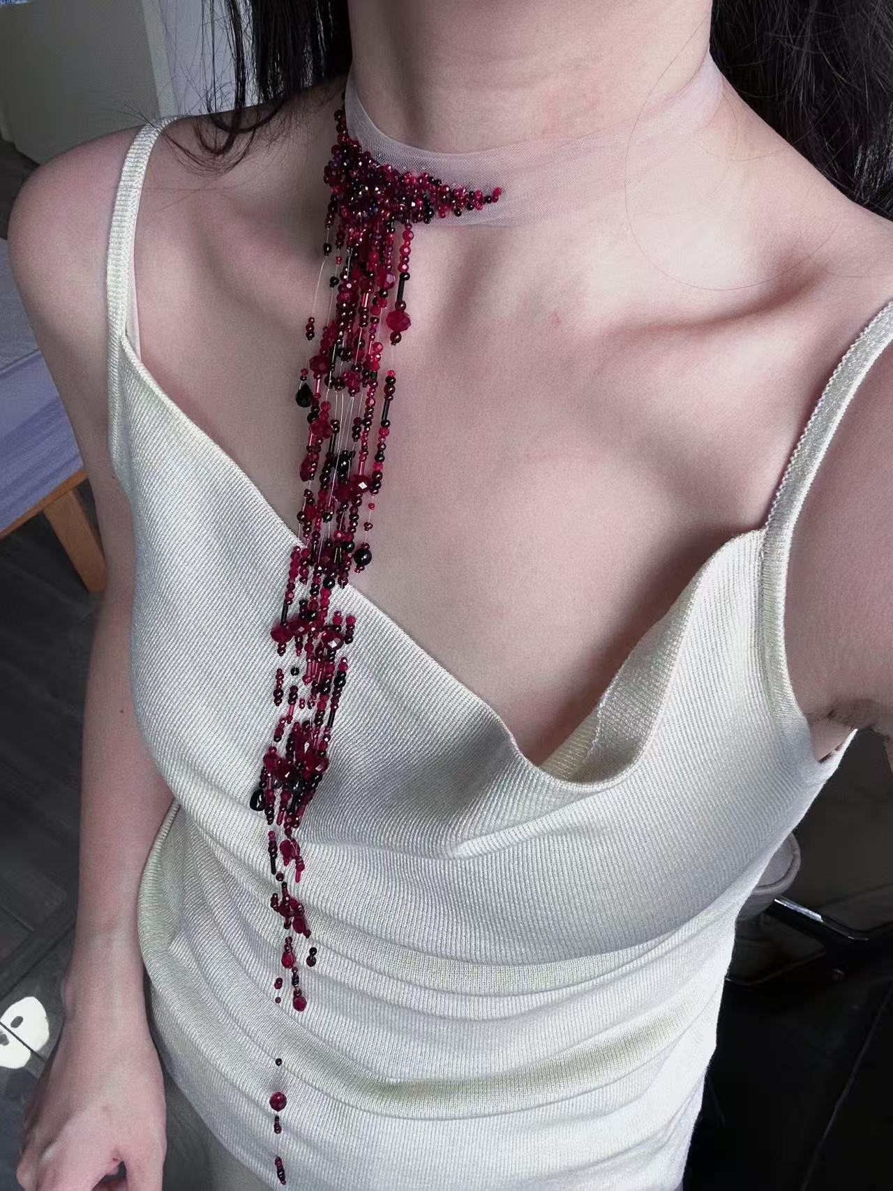 Vampire Bride Wound Choker — Handmade Gothic Blooddrop Necklace