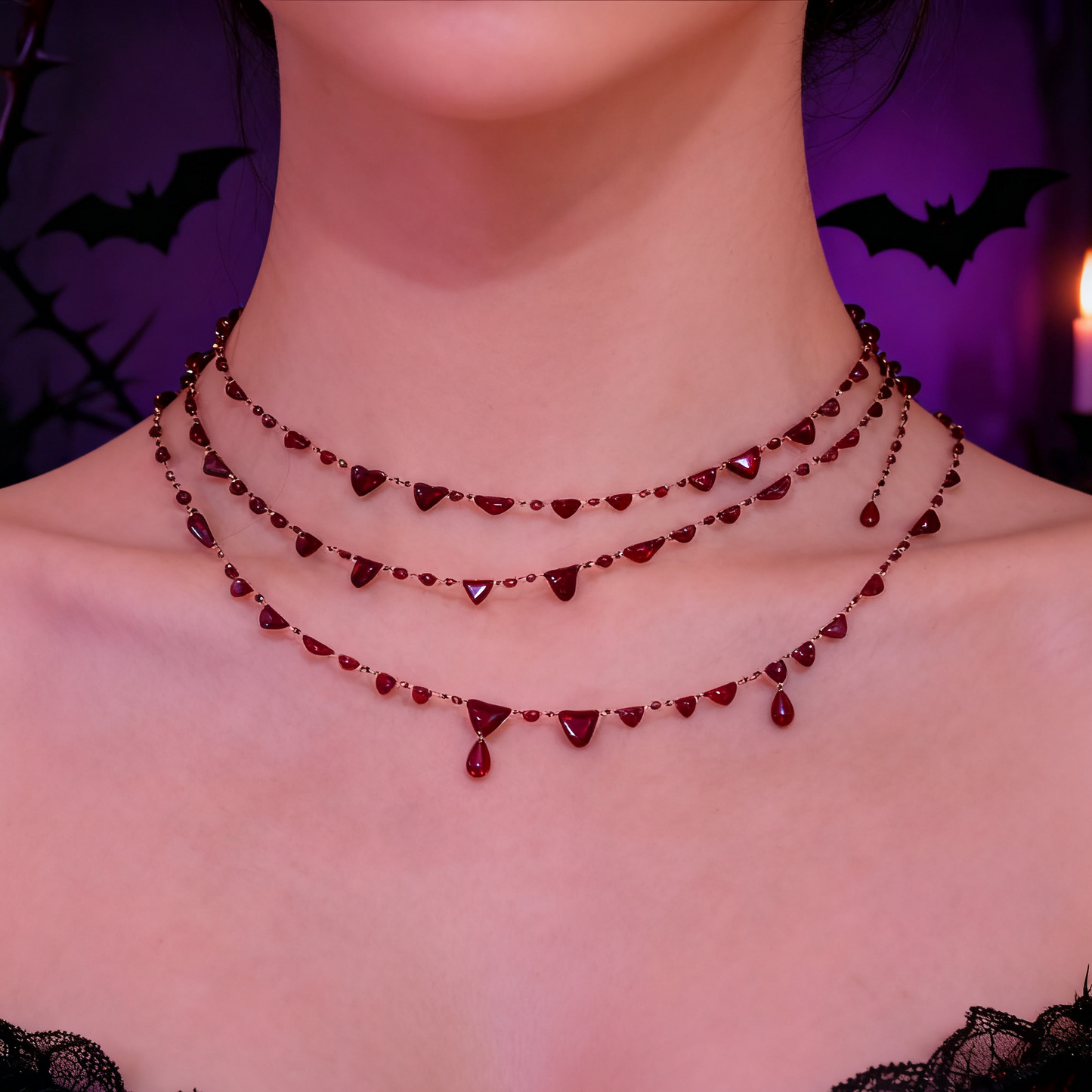 Crimson Duo Chain Bracelet — Gothic Layered Crystal Jewelry