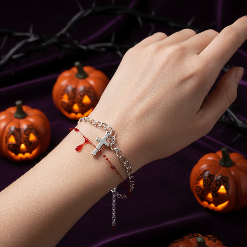 Crimson Duo Chain Bracelet — Gothic Layered Crystal Jewelry